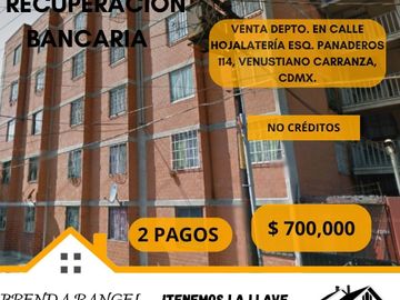 DEPARTAMENTO EN VENTA DE RECUPERACION BANCARIA EN HOJALATERÍA, ESQ. PANADEROS 114, DEPTO 2, CONDOMINIO MORELOS I, MORELOS, VENUSTIANO CARRANZA, C.P. 1