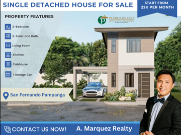 For Sale Single Detached House 2 Bedroom with Carport San Fernando in Pueblo De Oro La Aldea Fernandina II