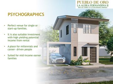 For Sale Single Detached House 2 Bedroom with Carport San Fernando in Pueblo De Oro La Aldea Fernandina II