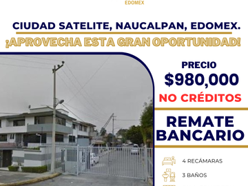 VENTA DE CASA EN RECUPERACION BANCARIA EN CDA. ANGEL DOMINGUEZ, CIUDAD SATELITE, NAUCALPAN, EDOMEX, C.P. 53100.