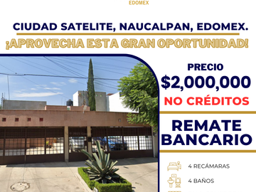 CASA EN VENTA DE RECUPERACION BANCARIA EN JOAQUIN FERNANDEZ DE LIZARDI, CIUDAD SATELITE, NAUCALPAN, EDOMEX, C.P. 53100.