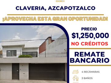 CASA DE RECUPERACION BANCARIA EN VENTA UBICADA EN CALLE NUBIA, CLAVERIA, AZCAPOTZALCO, CDMX, C.P. 02080.