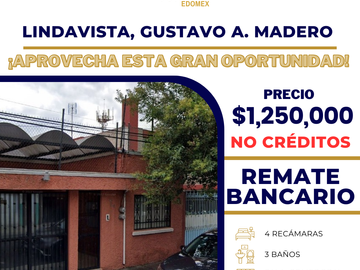 VENTA DE CASA EN RECUPERACION BANCARIA UBICADA EN TRUJILLO, LINDAVISTA, GUSTAVO A MADERO, CDMX, C.P. 07300.