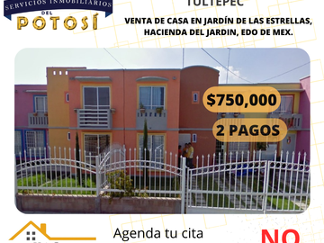 CASA DE RECUPERACION BANCARIA EN VENTA UBICADA EN JARDÍN DE LAS ESTRELLAS PROTOTIPO CEDRO, HACIENDA DEL JARDÍN SEGUNDA ETAPA, TULTEPEC, EDO. DE MÉXICO