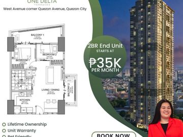 PROMO 3% Discount ONE DELTA TERRACES - CONDO IN QUEZON CITY near Solaire North, MRT Quezon Ave., Vertis North, GMA, Centris, Trinoma, SM  North