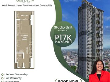 PROMO 3% Discount ONE DELTA TERRACES - CONDO IN QUEZON CITY near Solaire North, MRT Quezon Ave., Vertis North, GMA, Centris, Trinoma, SM  North