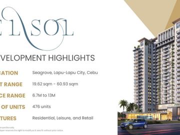 Seafront 1 Bedroom Pre-Selling - El Sol Mactan Cebu