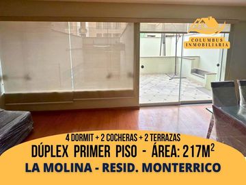 La Molina RESID. MONTERRICO – Dúplex PRIMER PISO de 4dorm + 2cocheras + 2terrazas