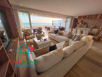 Depa en renta mensual con amplia terraza, alberca, jacuzzi privado y vista frontal al mar
