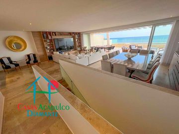 Depa en renta mensual con amplia terraza, alberca, jacuzzi privado y vista frontal al mar