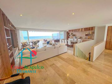Depa en renta mensual con amplia terraza, alberca, jacuzzi privado y vista frontal al mar