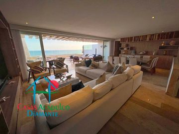 Depa en renta mensual con amplia terraza, alberca, jacuzzi privado y vista frontal al mar