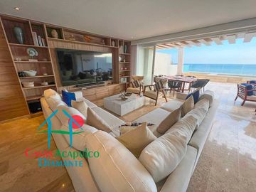 Depa en renta mensual con amplia terraza, alberca, jacuzzi privado y vista frontal al mar
