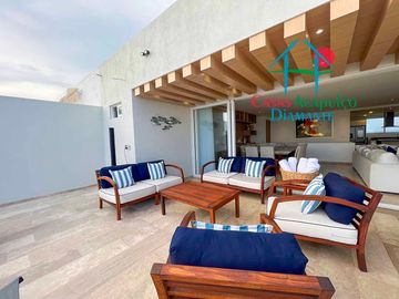 Depa en renta mensual con amplia terraza, alberca, jacuzzi privado y vista frontal al mar