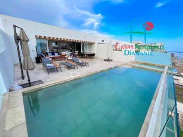 Depa en renta mensual con amplia terraza, alberca, jacuzzi privado y vista frontal al mar
