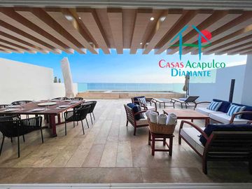 Depa en renta mensual con amplia terraza, alberca, jacuzzi privado y vista frontal al mar