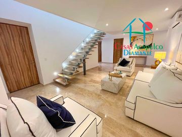 Depa en renta mensual con amplia terraza, alberca, jacuzzi privado y vista frontal al mar