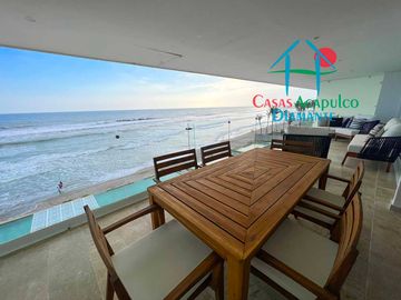 Depa en renta mensual con amplia terraza, alberca, jacuzzi privado y vista frontal al mar
