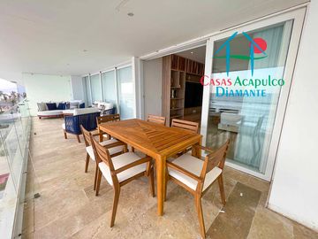 Depa en renta mensual con amplia terraza, alberca, jacuzzi privado y vista frontal al mar