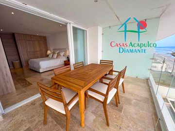 Depa en renta mensual con amplia terraza, alberca, jacuzzi privado y vista frontal al mar