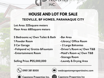 For Sale: 2-Storey 7-Bedroom House with Attic in Teoville, Brgy BF Homes, Parañaque City