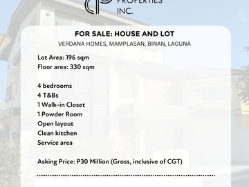 For sale 4 bedroom House in Verdana Homes Mamplasan Binan Laguna