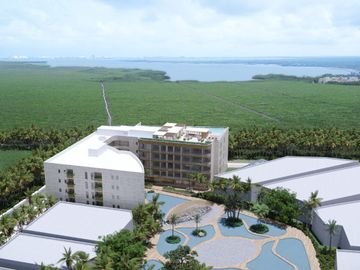 Departamento en venta, terraza, alberca, gimnasio, Puerto Cancun, Cancun.