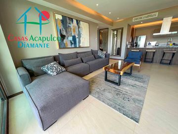 Dpartamento en renta vacacional con terraza, vista a las albercas y áreas comunes