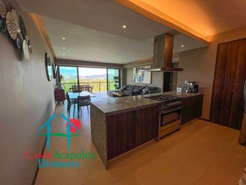 Dpartamento en renta vacacional con terraza, vista a las albercas y áreas comunes