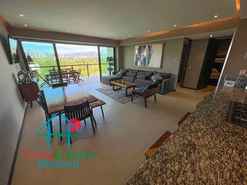 Dpartamento en renta vacacional con terraza, vista a las albercas y áreas comunes
