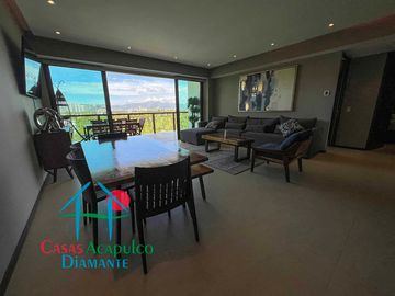 Dpartamento en renta vacacional con terraza, vista a las albercas y áreas comunes