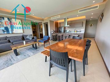 Dpartamento en renta vacacional con terraza, vista a las albercas y áreas comunes
