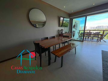 Dpartamento en renta vacacional con terraza, vista a las albercas y áreas comunes
