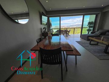 Dpartamento en renta vacacional con terraza, vista a las albercas y áreas comunes