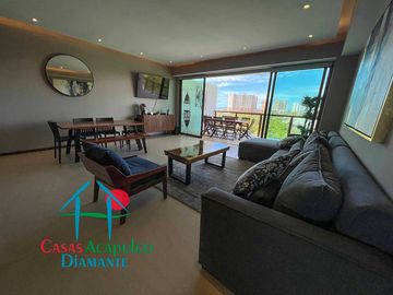Dpartamento en renta vacacional con terraza, vista a las albercas y áreas comunes