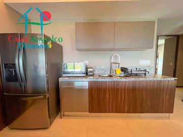 Dpartamento en renta vacacional con terraza, vista a las albercas y áreas comunes