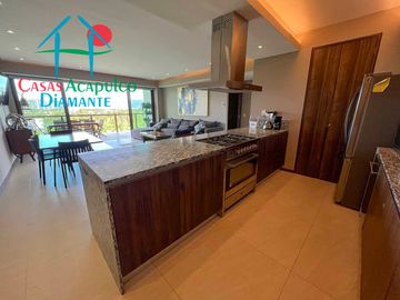 Dpartamento en renta vacacional con terraza, vista a las albercas y áreas comunes