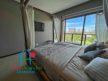 Dpartamento en renta vacacional con terraza, vista a las albercas y áreas comunes