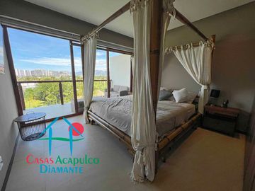 Dpartamento en renta vacacional con terraza, vista a las albercas y áreas comunes