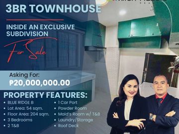 Bright and Upgraded 3-Bedroom Townhouse for Sale in Blue Ridge B, Quezon City near Katipunan, Whiteplains, Eastwood, Gateway Mall, Ateneo, Miriam Coll