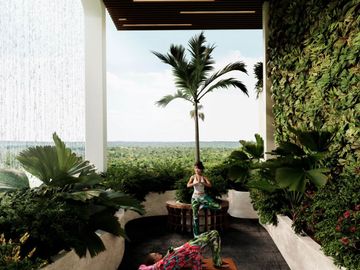 Departamento con alberca común, vista al mar en venta, Pueblo, Puerto Morelos
