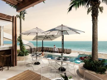 Departamento con alberca común, vista al mar en venta, Pueblo, Puerto Morelos