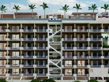 Departamento con alberca común, vista al mar en venta, Pueblo, Puerto Morelos