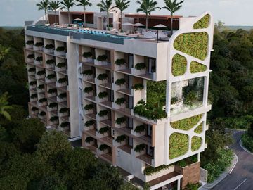 Departamento con alberca común, vista al mar en venta, Pueblo, Puerto Morelos