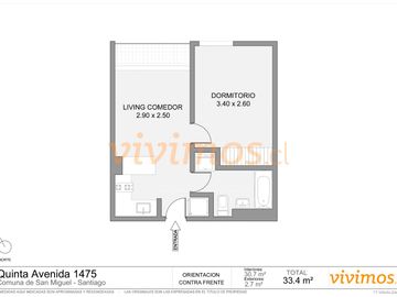 1 Dormitorio + 1 Baño + Estacionamiento y Bodega en San Miguel, Metro Ciudad del Niño.