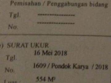 Dijual CEPAT !! Tanah Komersil diPinggir Jalan Pondok Betung luas 554 m2 Cocok Untuk Showroom, Indomaret/Alfamart