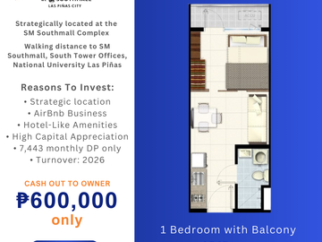 For Sale: 1 Bedroom with Balcony at South 2 Residences Southmall Las Piñas Cash out 600K only Good Deal Investment