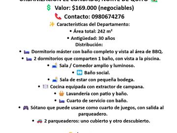 Vendo Amplio y Moderno Departamento Remodelado en la Urbanización El Condado - Norte de Quito