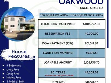 4Bedroom House and lot  Oakwood Single Attached