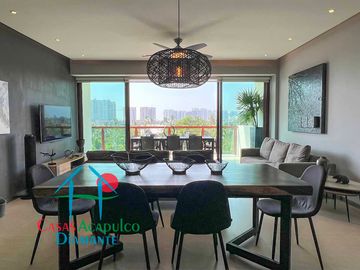 Departamento en condominio de playa. Con terraza y vista a las áreas comunes